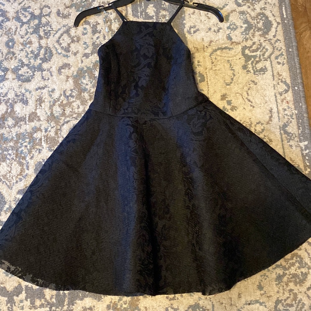 NWT Papaya Black Mini Dress spaghetti strap back cross open back -slip under